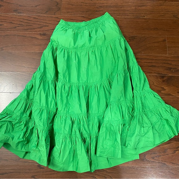 Anthropologie Maeve Tiered Midi Maxi Skirt Size 4 Green Elastic Waist Holiday - Picture 3 of 7